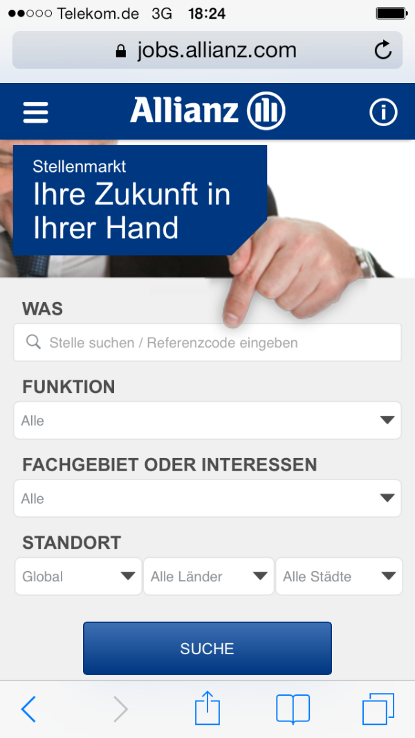 Startseite des Allianz Mobile Recruiting Systems